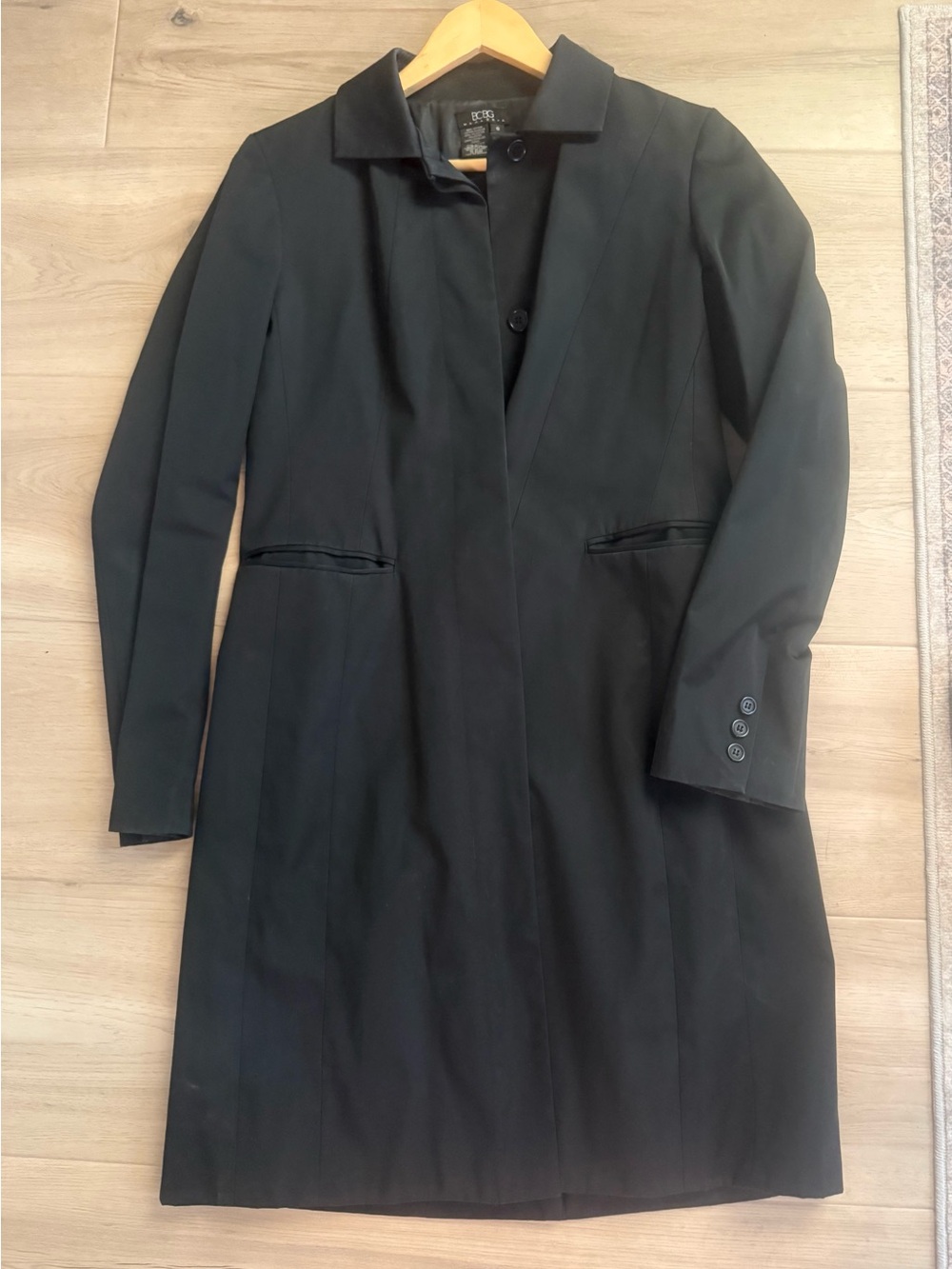BCBG Classic Black Women's Long Trench Coat size 8